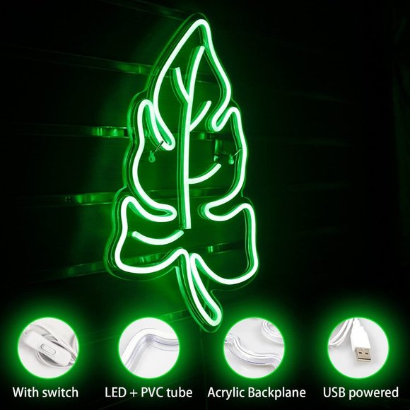 Neon Monstera Green Leaf Light Summer Spring Wall/Room/Outdoor/Porch/Window Deco - Picture 4 of 6